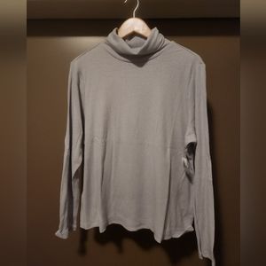 Rib-Knit Light Gray Turtleneck Top